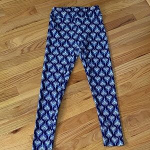 LuLaRoe One Size Women's Leggings Blue and White Peacock Pattern